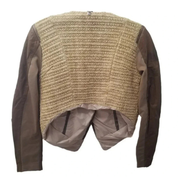 Rudsak Benedetia Straw Leather Cropped Tan  Brown Jacket S - Picture 2 of 14